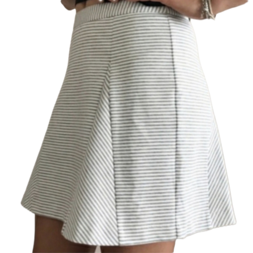 Michael Michael Kors Large Skater White And Gray Striped Skirt